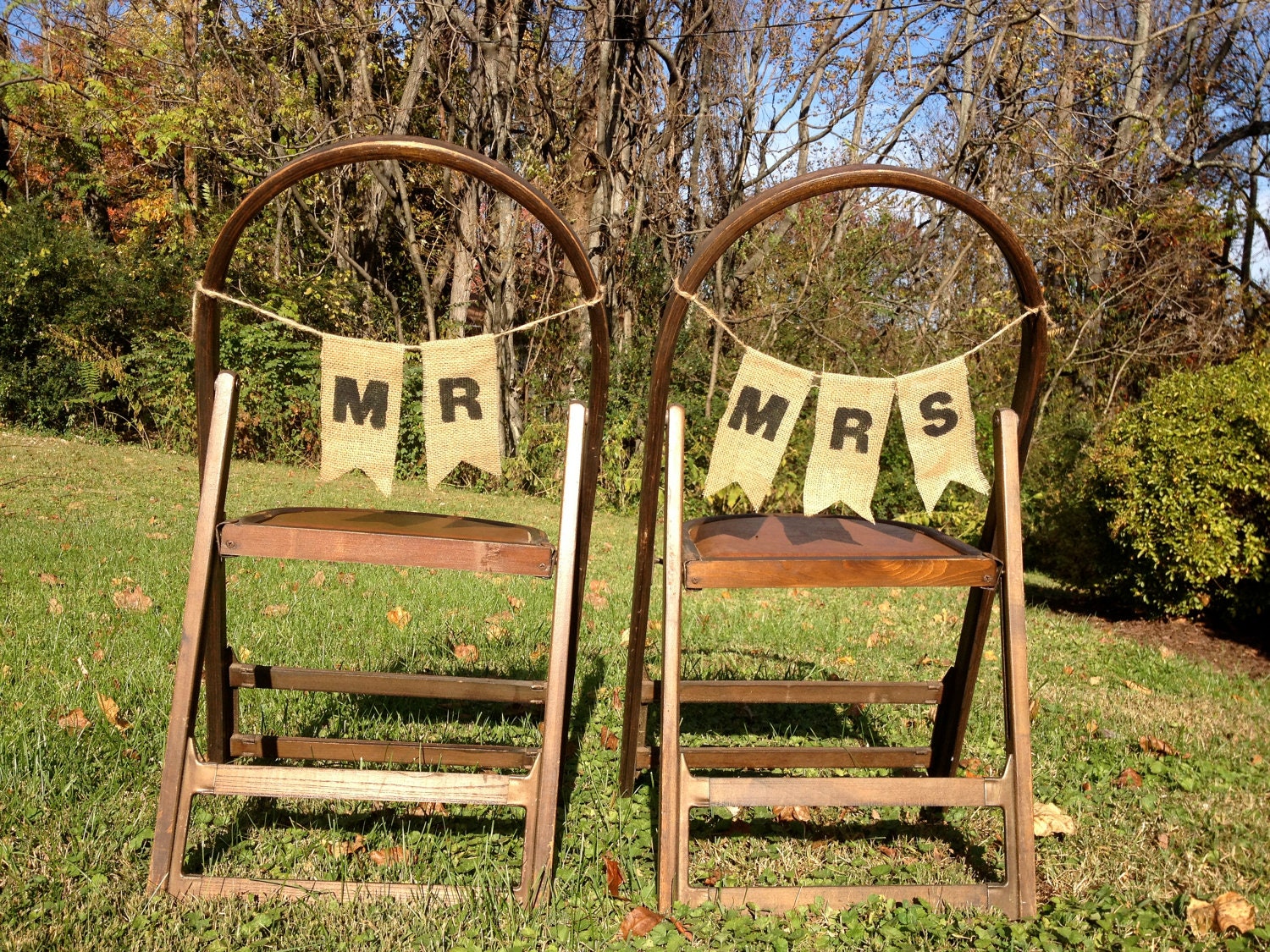 Set of 2 Vintage Wooden Folding Chairs - Mr & Mrs - Vintage Wedding