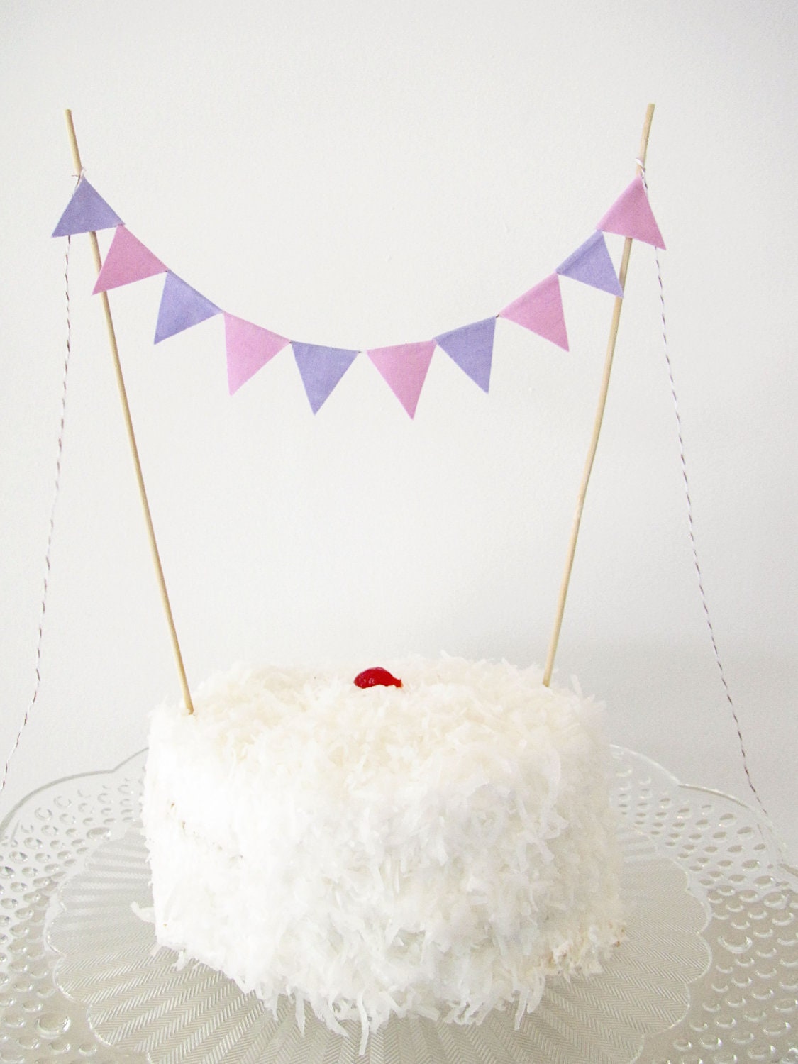 Fabric Cake Bunting Decoration - Cake Topper - Wedding, Birthday Party, Shower Decor in orchid and lilac