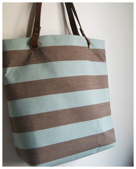 soarshadow . handmade: Brown and Light Blue Bold Striped Tote Bag with ...