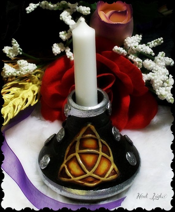 Triquetra Ceramic Ritual Chime Candle Holder and Candle