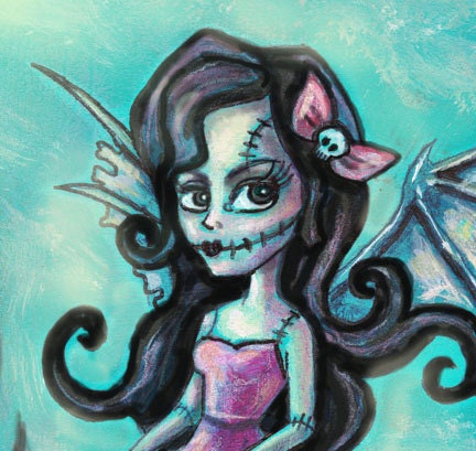 Franken Fairy with Bat Wings, Gothic Fantasy Art Print