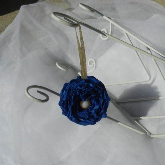 Blue Gold Flower Ornament with Vintage Style Button Center