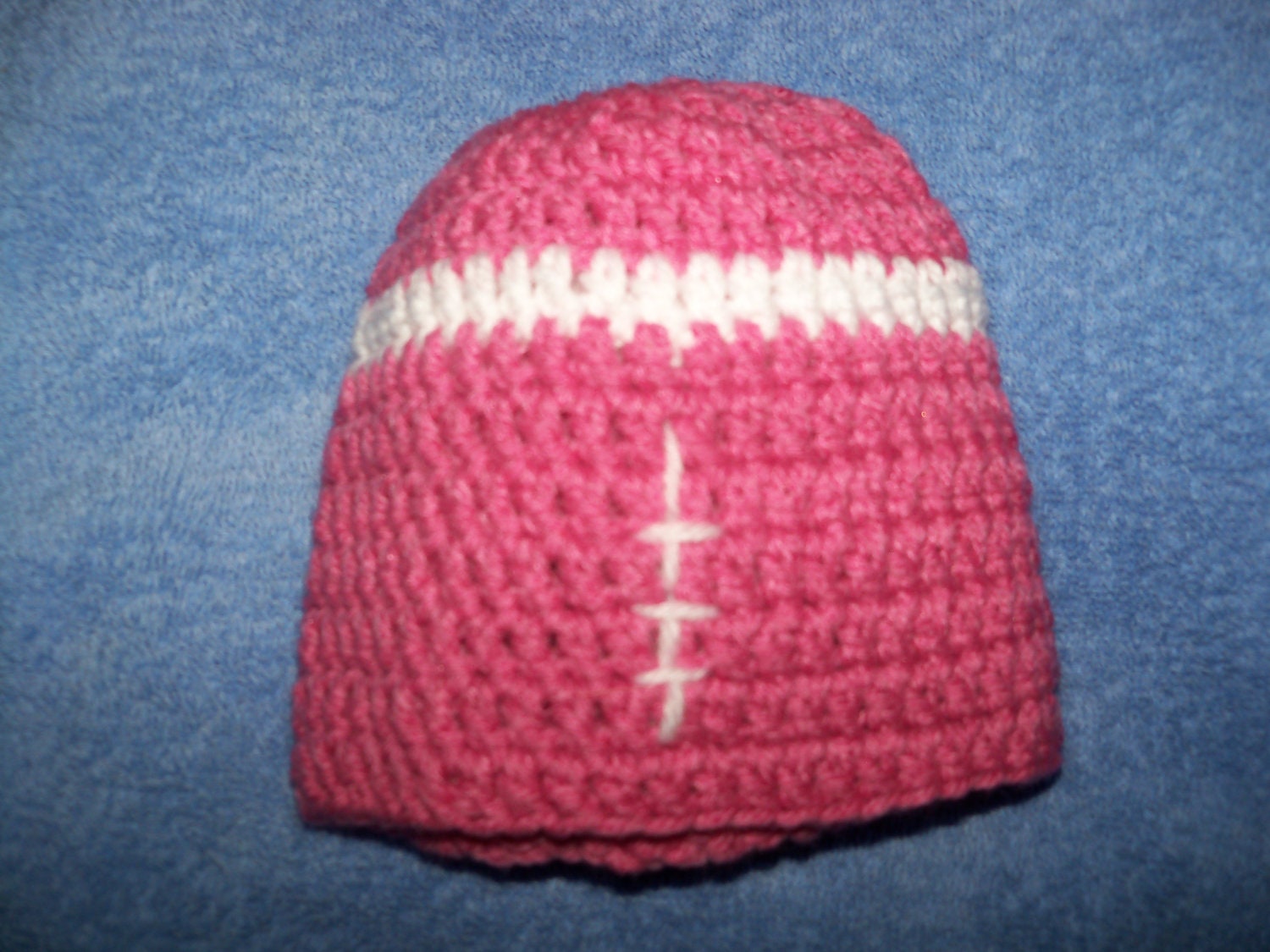 Crocheted Girlie Football Baby Hat - Pink - Size 6 months