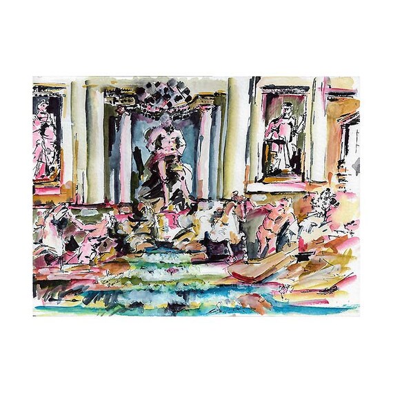 Trevi Fountain Rome Italy Original watercolor and Ink Study 11 by 15 inch by Ginette