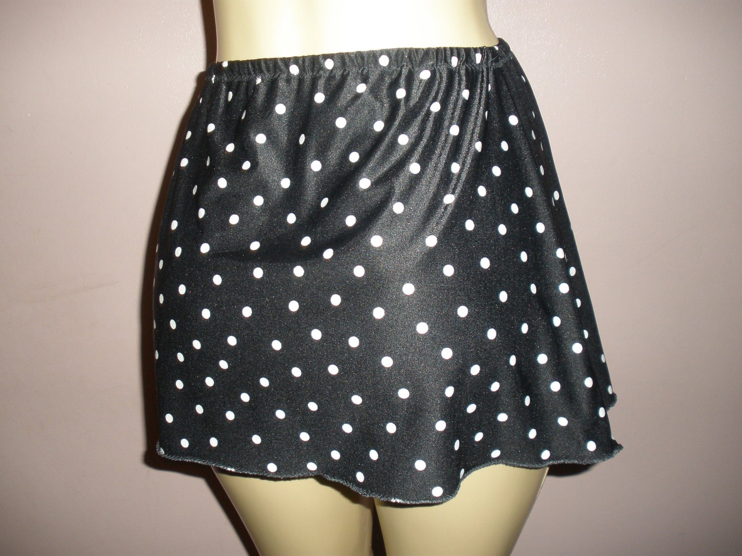 Cute 2 Piece Cream White Top with Black and White Polk A Dot Skirt Swim Suit Cover Up Size Meduim