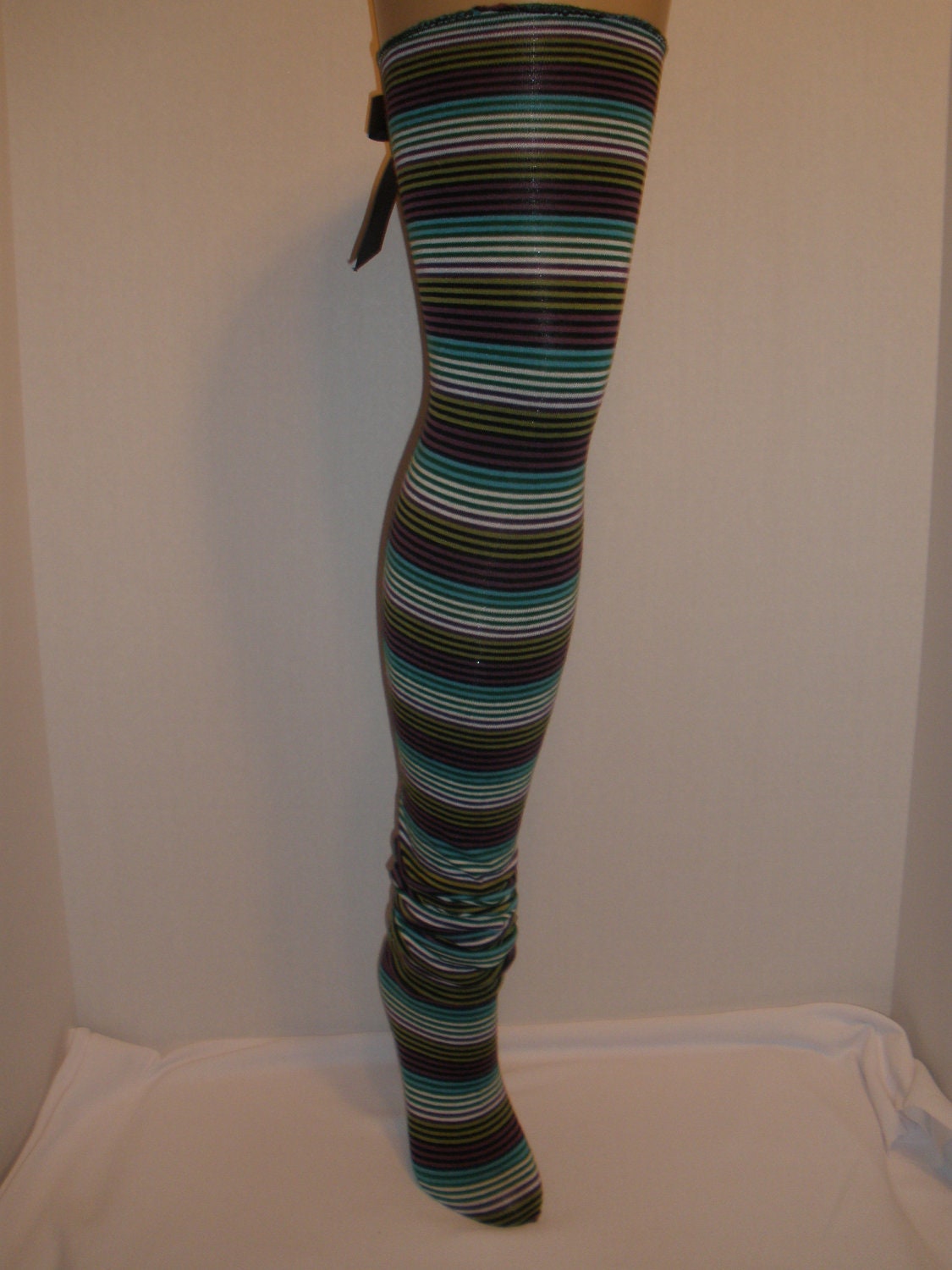 Womens, Girls, Long Cute Plaid Stocking Socks, Thigh Highs, Leg Warmers, with Cute Removeable Bow