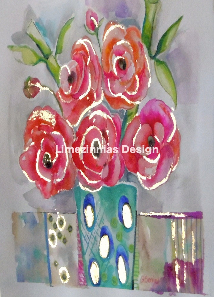 Peonies in a Vase -  Original Watercolor Painting - 12x12