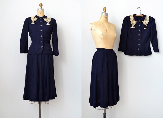 vintage 1940s navy skirt blazer set