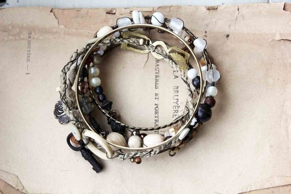 Ethnic chic Bracelets ivoire blanc naturel inspiration ethnique lot de 7 bracelet bobo chic