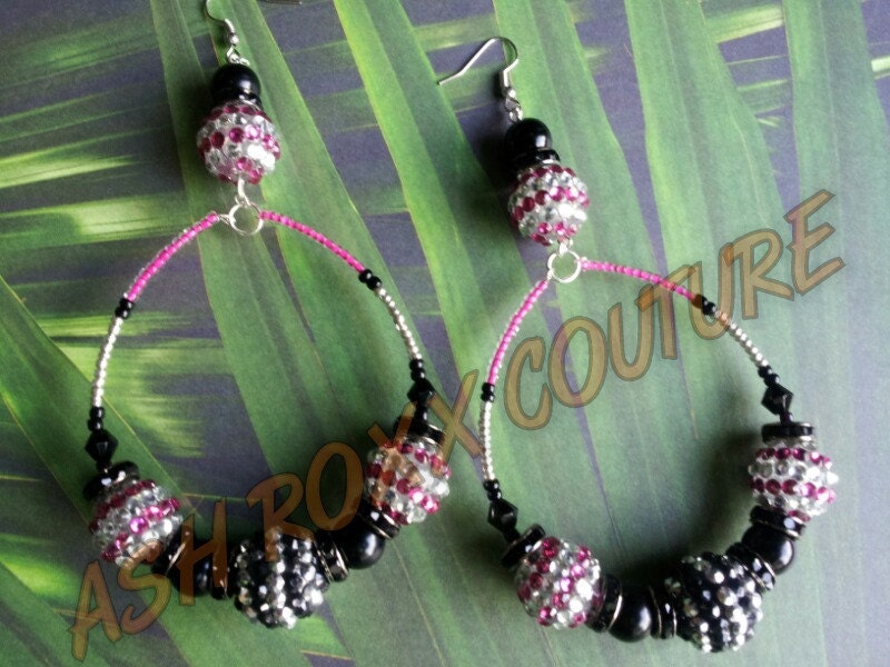 Love and Hip Hop Basketball Wives Inspired Pink Black Silver Dangle "Party at the Beach" Hoop