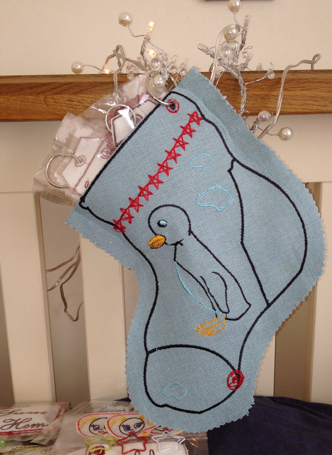 Gift Sock Stocking, Embroidery Penguin