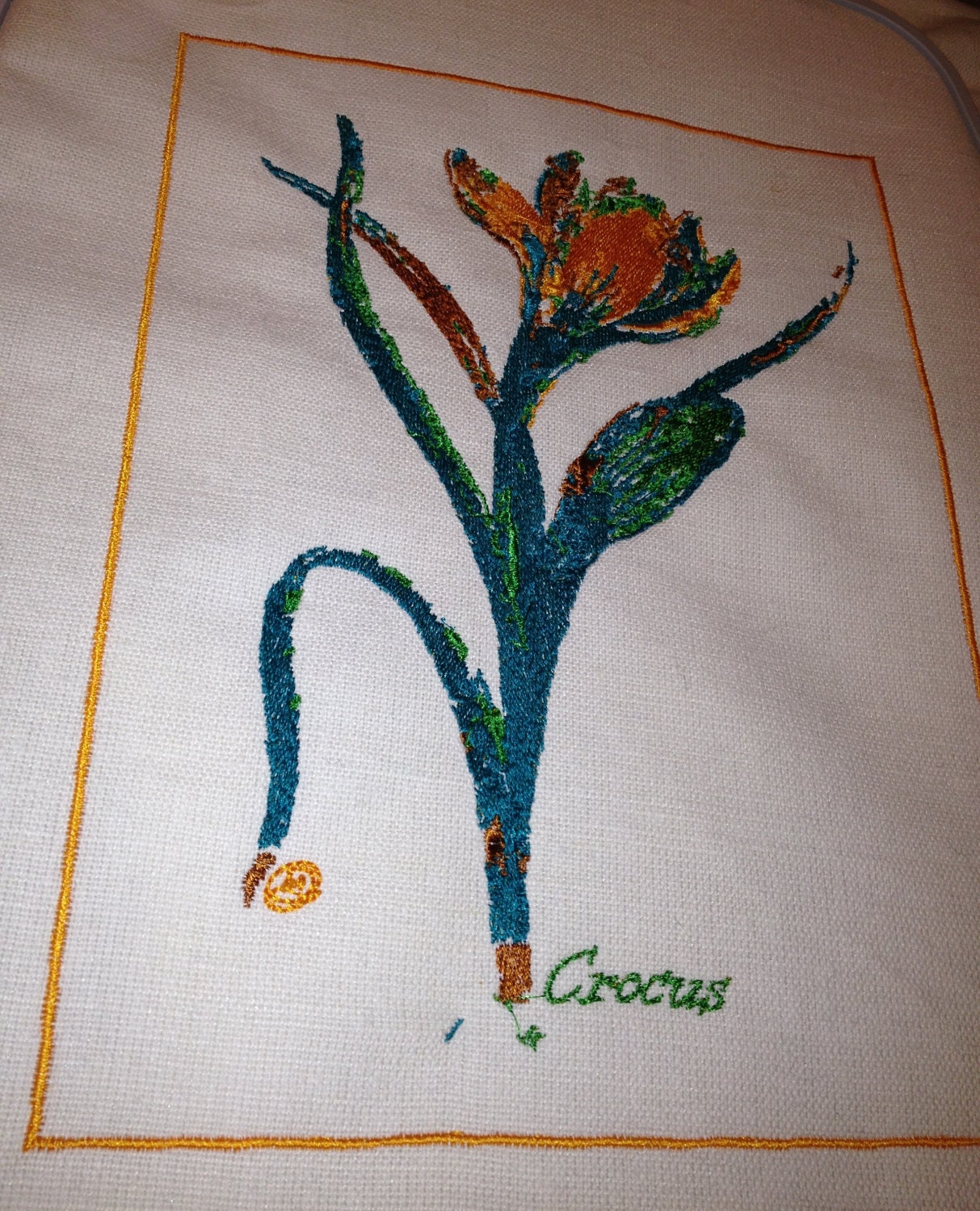 Crocus, Botanical Abstract Embroidery Art , Throw Cushion