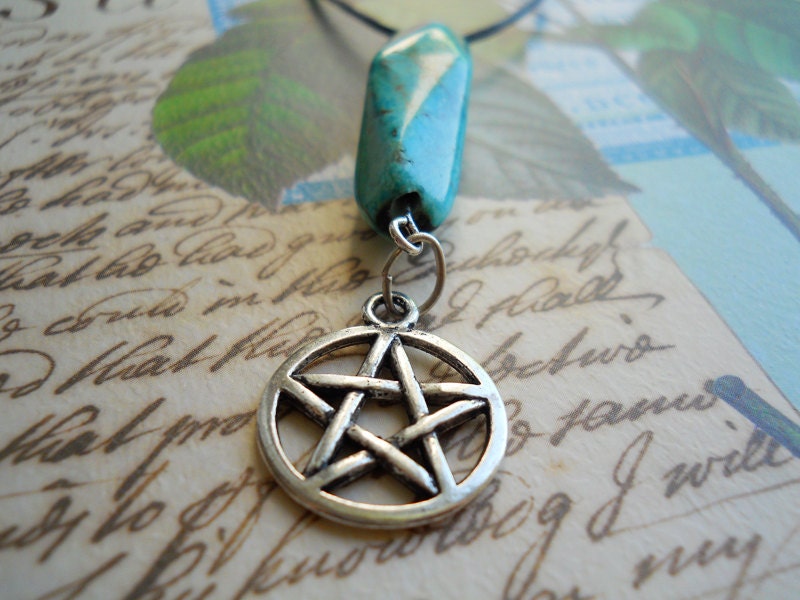 Turquoise Pentacle Necklace (Witchy, Pagan, Wiccan, Pentagram, Stone, Howlite)