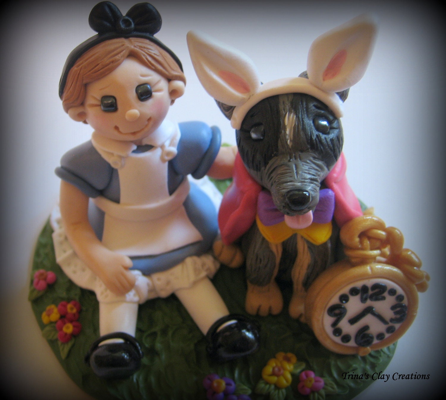 Alice in Wonderland Theme Birthday Cake Topper Polymer Clay