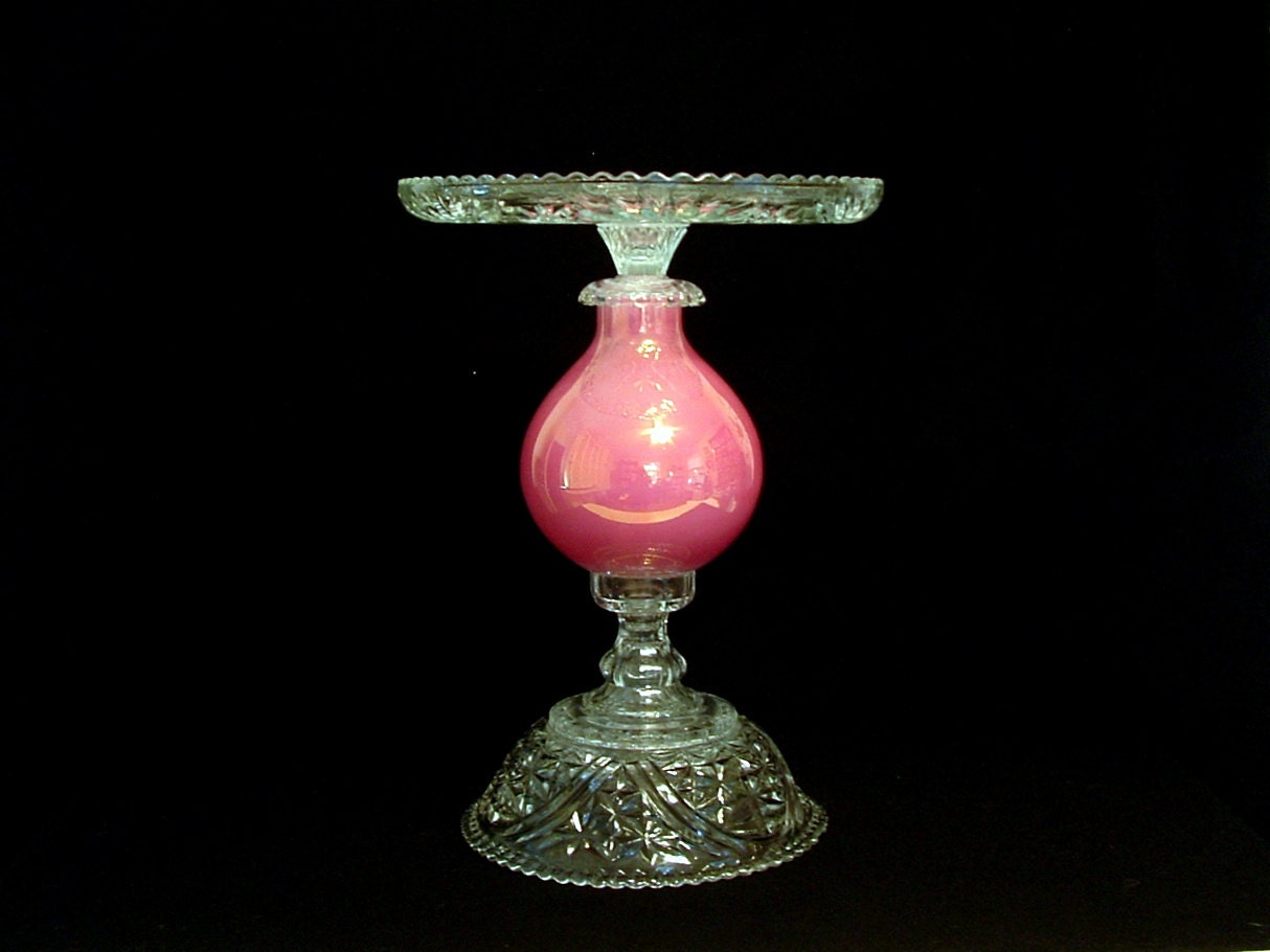 Mauve pink pedestal stand.  Wedding cake plate stand. Vintage cake plate stand. "The Katlyn" is made with repurposed glass.