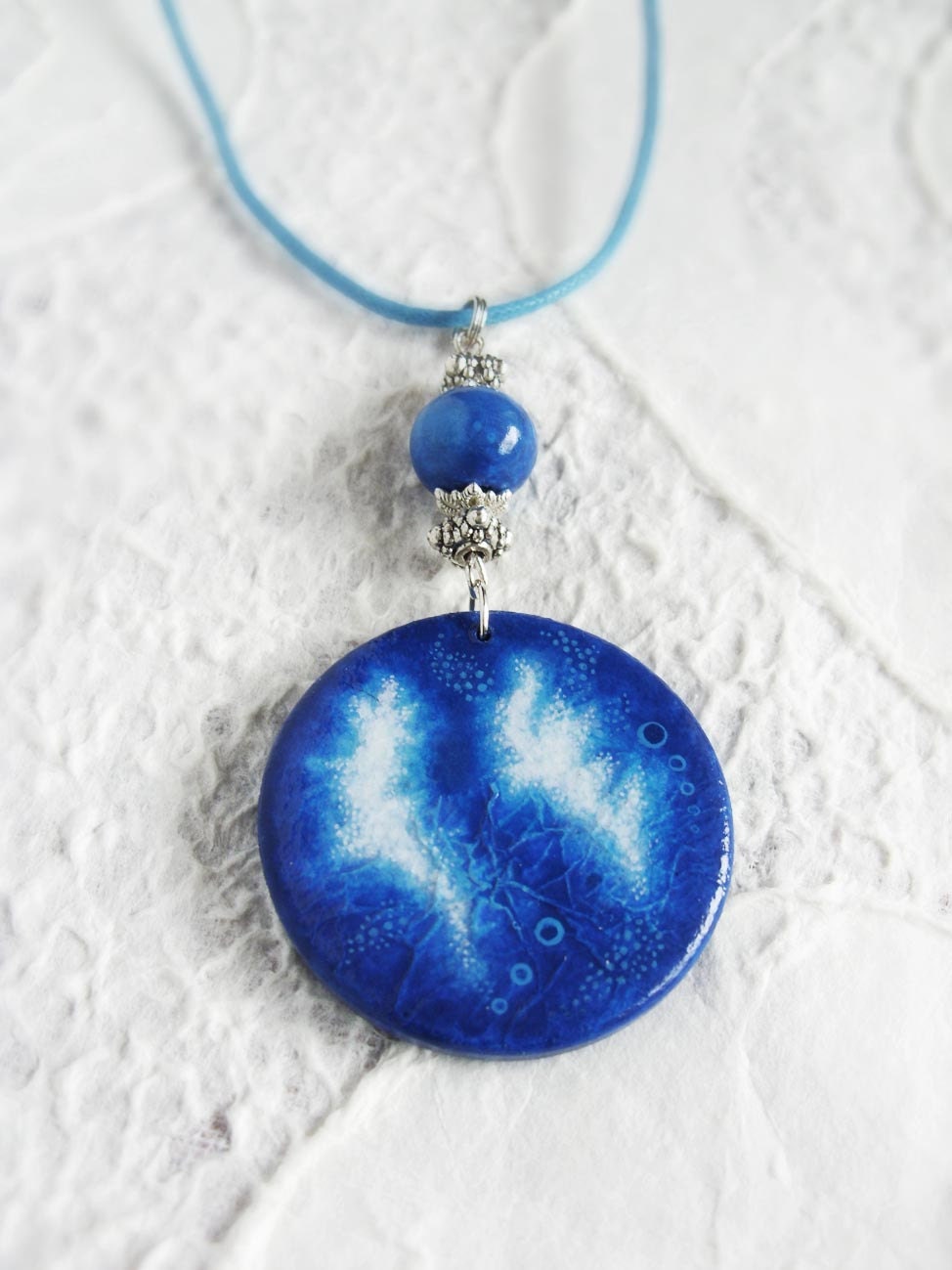 Necklace - blue - Cobalt Blue Wooden Pendant  - OOAK - Blue Flame