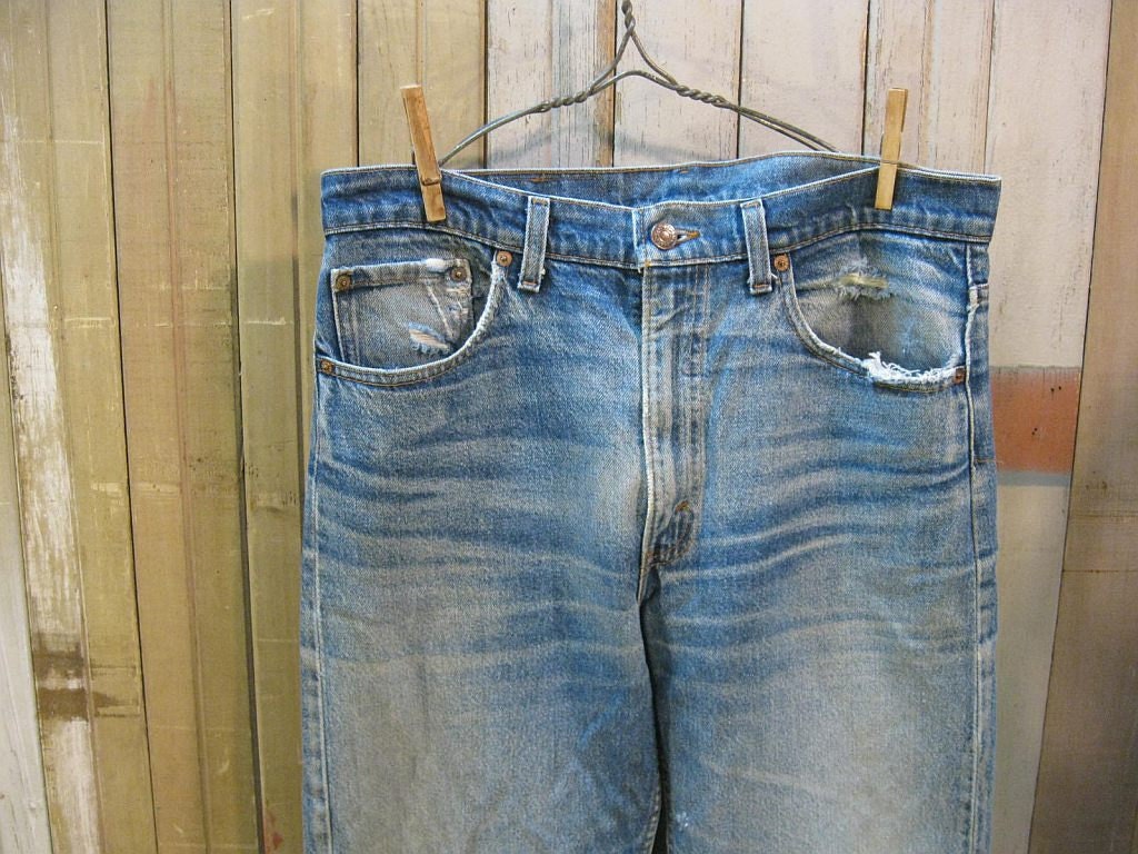 Levis 505 Vintage Blue denim Jeans USA authentic Wear hige 34 32