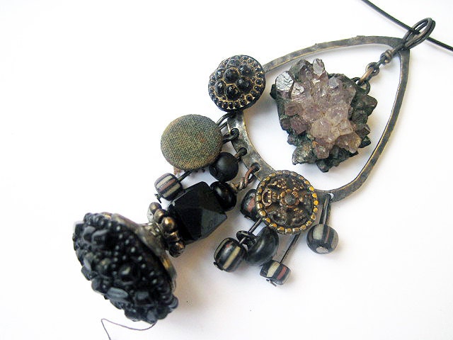 The Thunder of My Roar. Black antique buttons and amethyst choker.