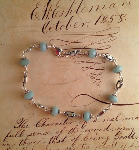 Boho Amazonite and silver link bracelet delicate Bohemian style
