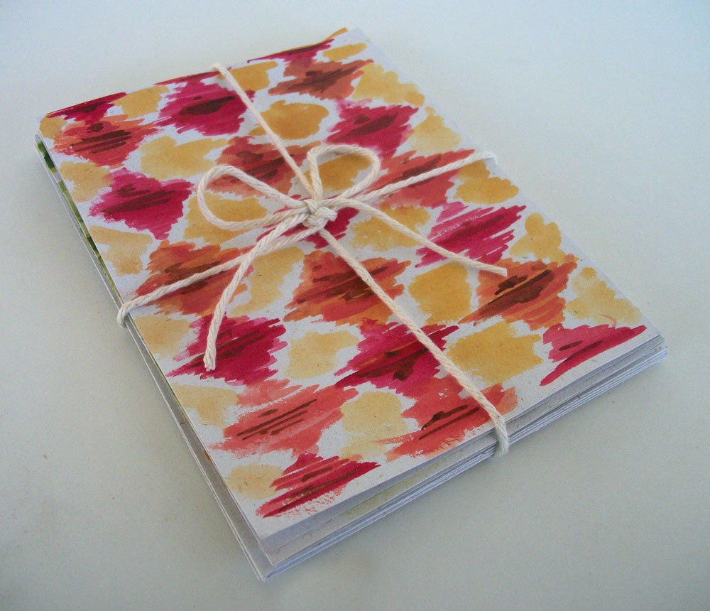 Hemp Watercolor Art Ikat Pattern Note Cards, Set of 3 - Hand painted - Blank for any occassion