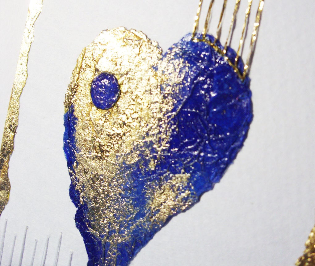 OOAK Modern painting / Greeting card, wedding, Blue and gold - Blue Love