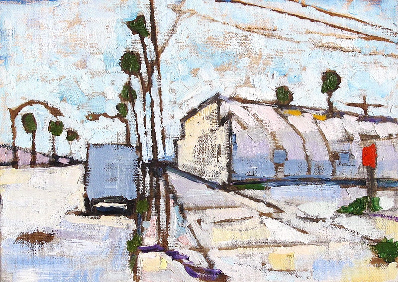 Quonset Hut and Palm Trees Painting