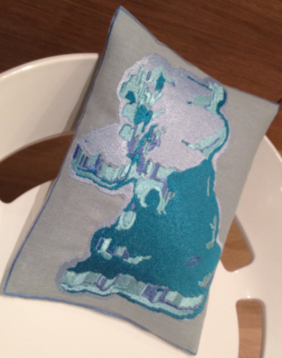 United Kingdom, Uk Abstract Embroidery Teal Throw Pillow