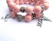 Pink Bracelet set, Breast Cancer Awareness bracelet - Pink beaded charm bracelet- "Rock Pink"