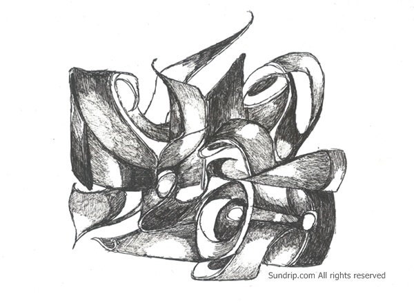 Warriors Call Original Line Abstract Black and White Drawing