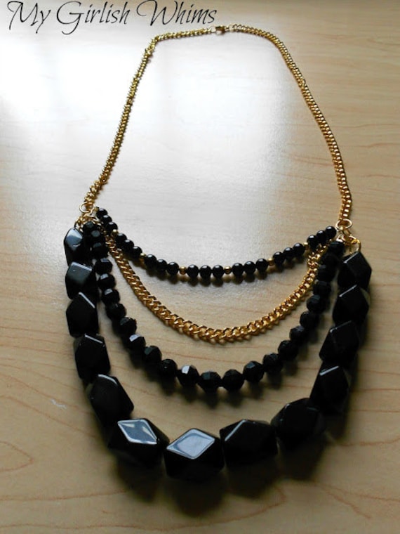 Black and Gold Chain Bib Necklace
