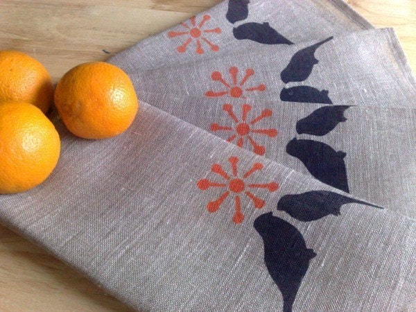 Summer Barbecue Hand Printed Linen Napkins (set of 4)