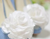 White Satin with Tulle flowers Shoe clips