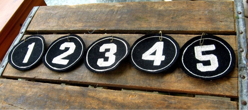 Vintage Numbers Stitched on Wool Circle