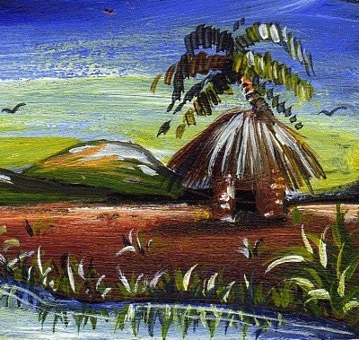 Acrylic painting of a village scene