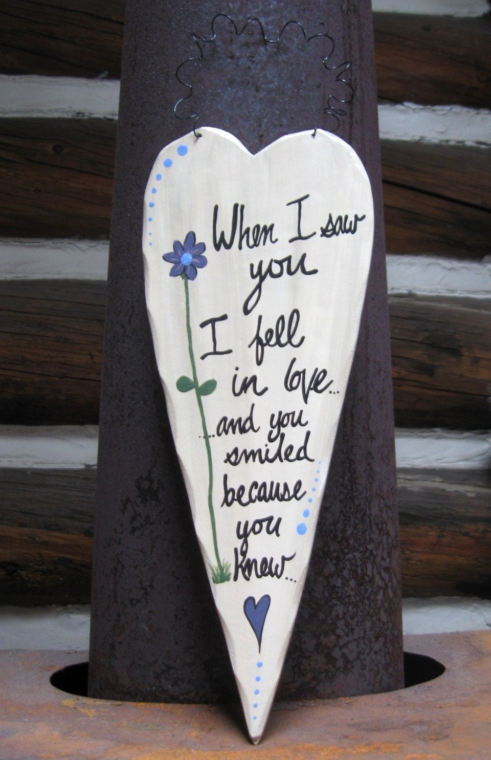 when I saw you, I fell in love - handpainted valentine
