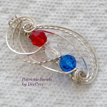 Patriotic  Swirls Wire Wrapped Pendant in Sterling Silver