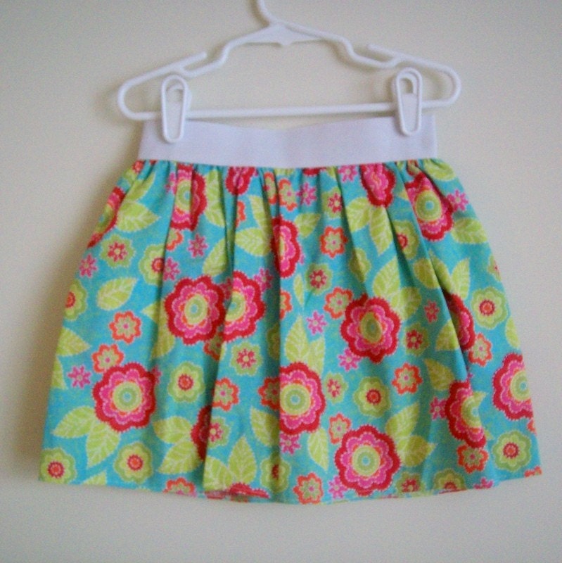 Thick Elastic waistband skirt- bright floral- 3T/4T