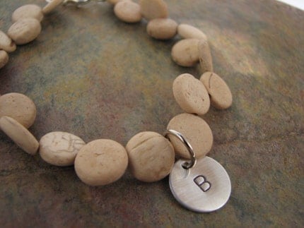 WOODEN BAMBOO CIRCLE BRACELET WITH INITIAL CHARM