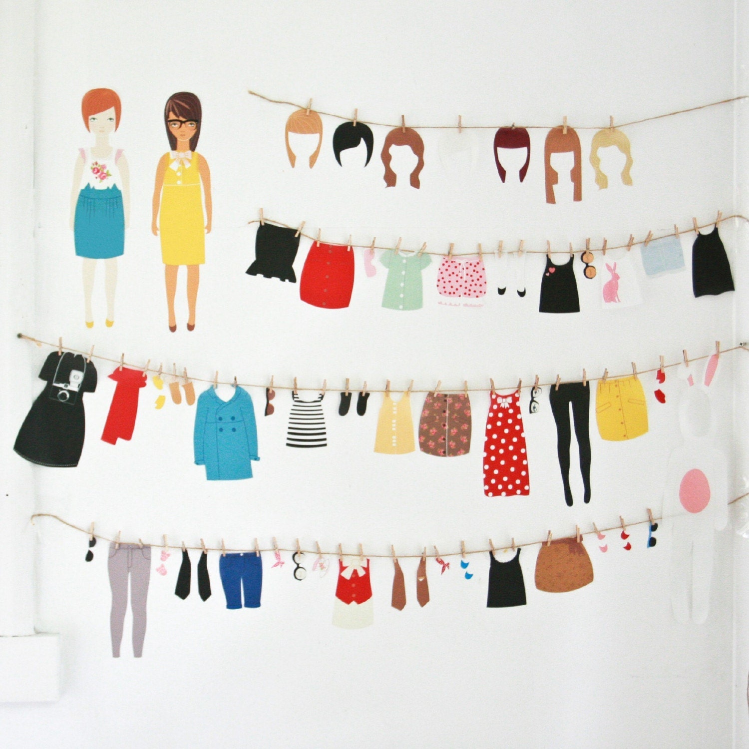 Dress up Dolls - wall stickers, removable decals