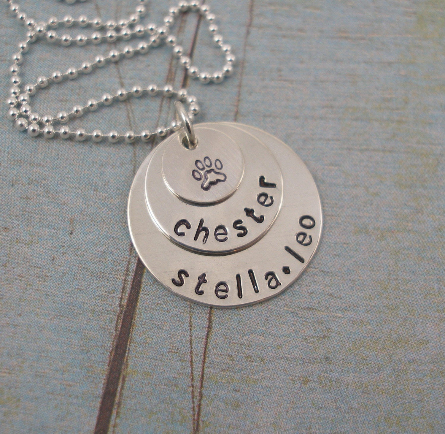 Sterling Silver Hand Stamped Personalized Three Disc Layered Necklace