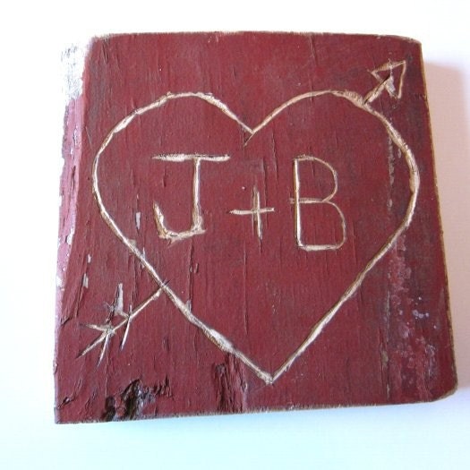 Heart Hand Carved Personalized on Old Red Barn Wood