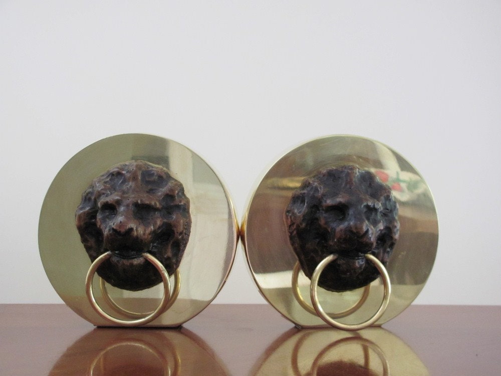 Vintage Brass Lion Head Bookends