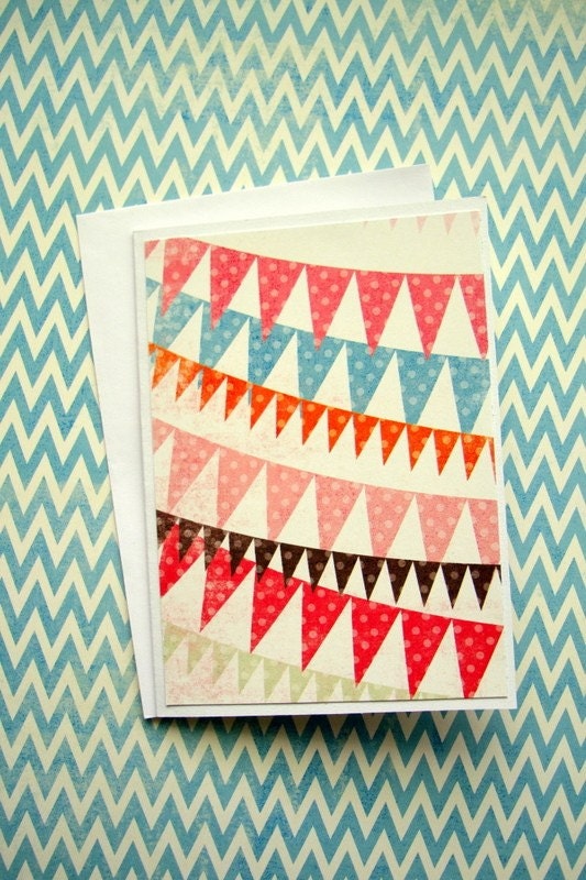 Vintage Pennant Card - Happy Birthday - Blank Card - For any Occasion - Ready to Ship