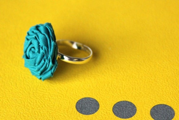Turquoise Fabric Rosette Ring