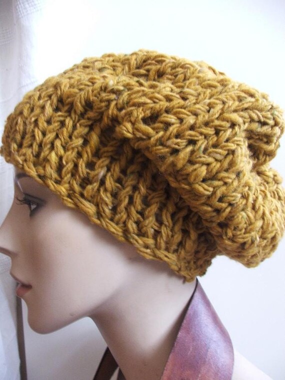 Mustard yellow pure wool chunky hat LAST ONE in this yarn /shade
