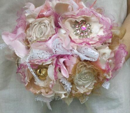 Brooch Bridal Bouquet, Rustic Bridal Bouquet, Shabby Chic Wedding, Vintage, Lace, Pearls,  Fabric Flower Bouquet, weddings