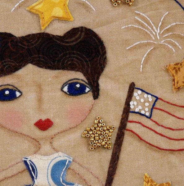 new 2012 Liberty flag Girl Stitchery hoop art E Pattern - email patriotic americana bead Pdf fabric vintage embroidery retro design