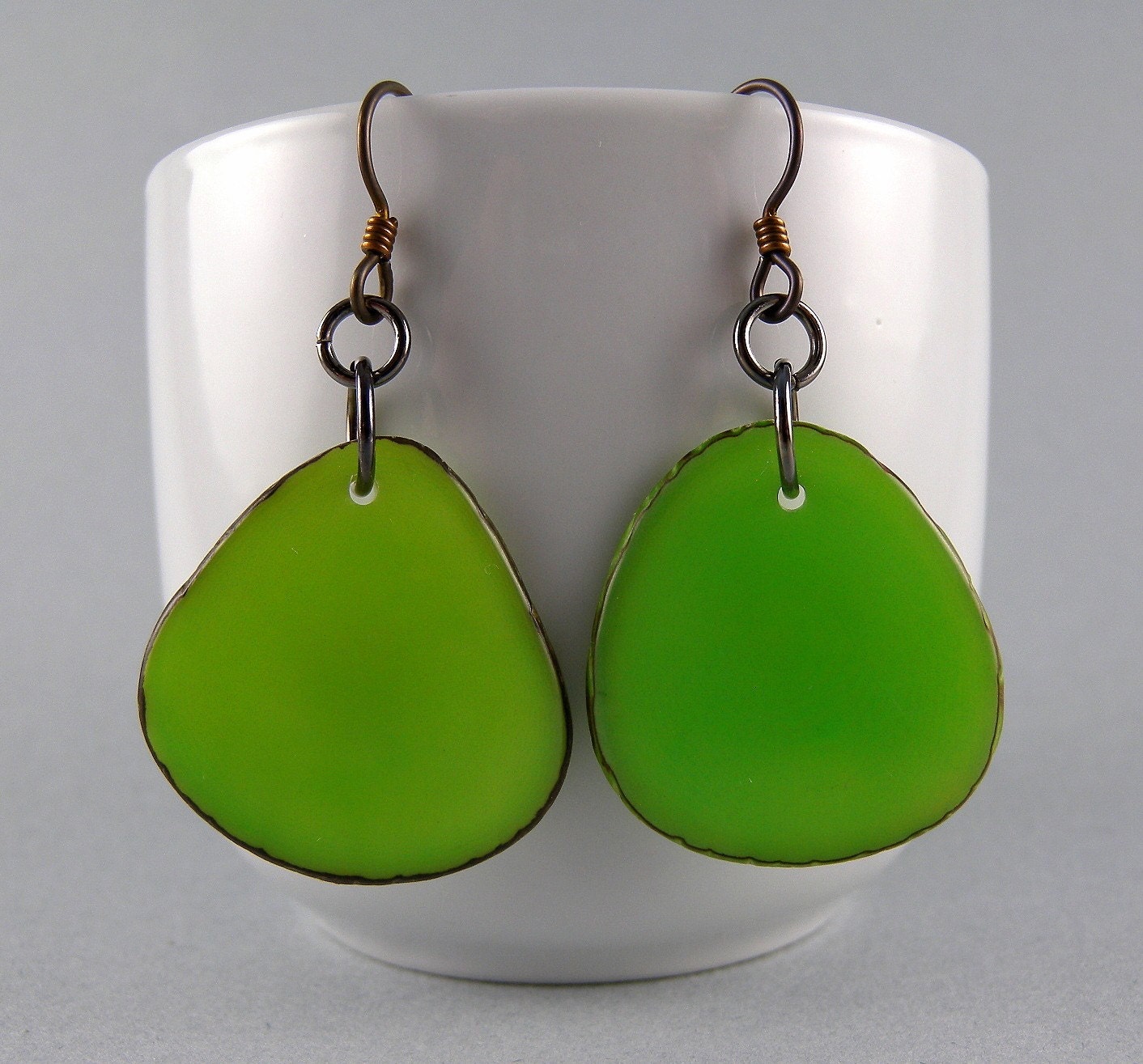 Lime Green Tagua Nut -Eco Friendly Earrings  -with Free Shipping