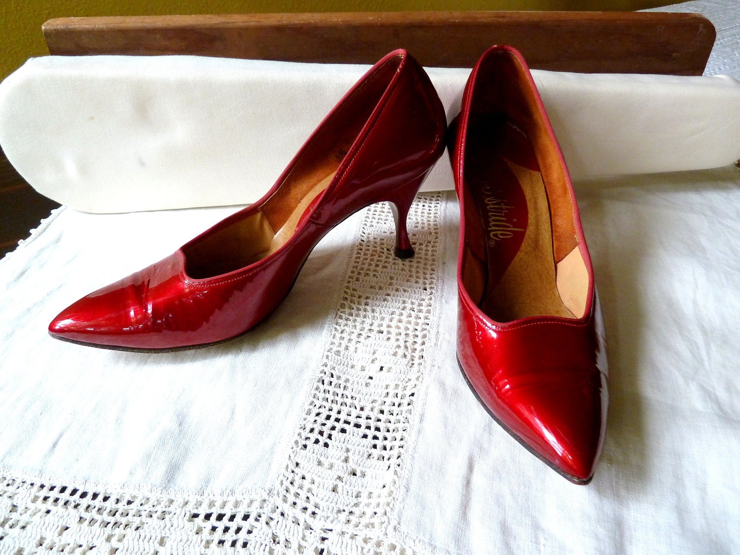 Vintage 1950's Candie Apple Patent Leather Red Pump Shoe, Retro Fashions