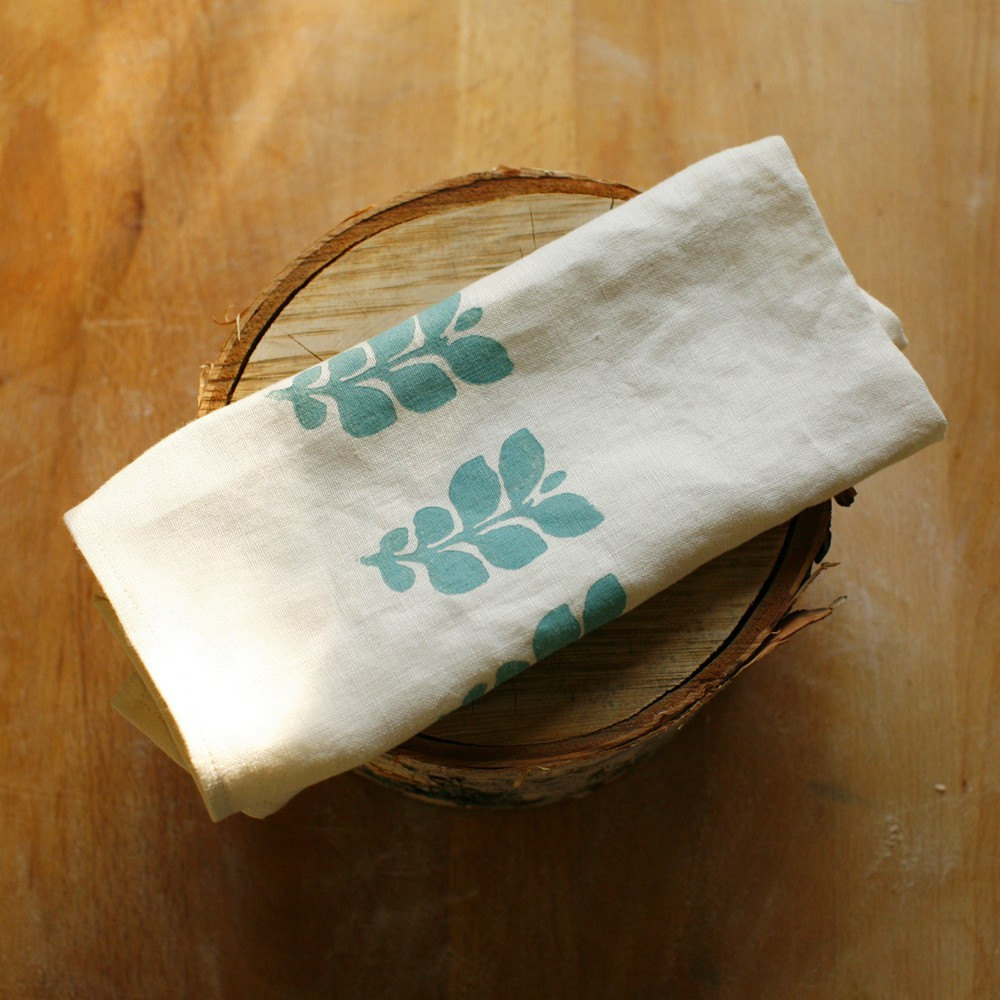 Block print linen tea towel by Jewelweeds